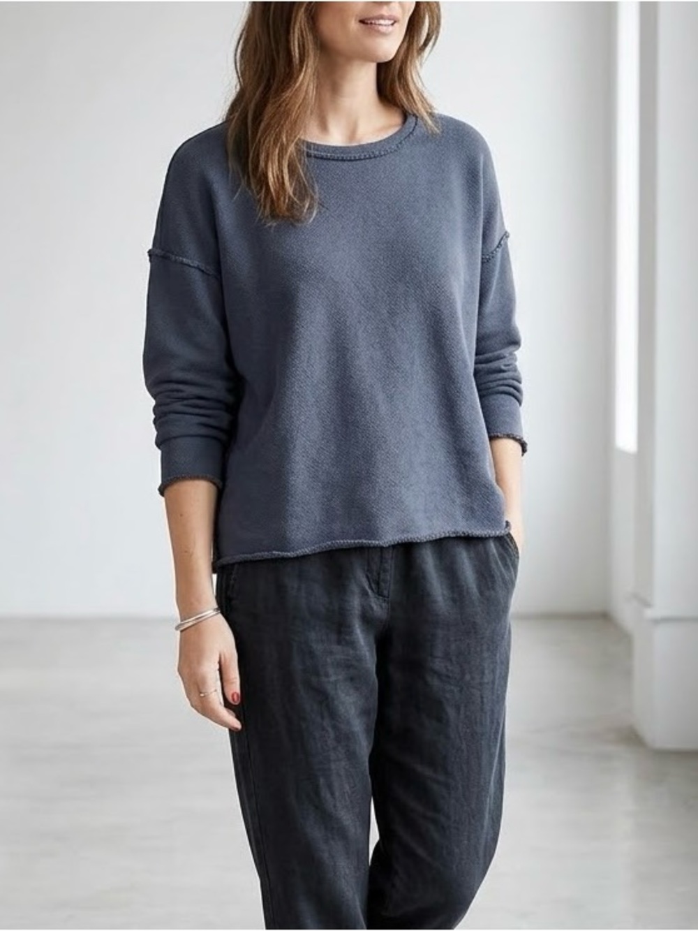 Eileen Fisher Boxy Crewneck Sweatshirt Organic Cotton PM